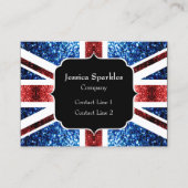 Rote und blaue Glitzern Monogram (UK-Flagge) Visitenkarte (Vorderseite)