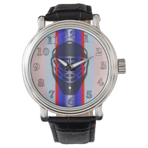 Rote und blaue Goalie Maske Hockey Armbanduhr