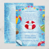 Rote und blaue kühne Poolparty Einladung (Vorne/Hinten)