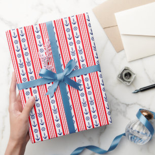 Rote und blaue nautische Anker Geschenkpapier