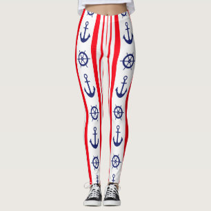 Rote und blaue nautische Anker und Schiffssteuerra Leggings
