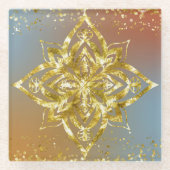 ROTE UND BLAUE OMBRE MIT GOLD MANDALA GLASUNTERSETZER (Vorderseite)