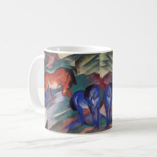 Rote und Blaue Pferde Kaffeetasse (Vorderseite Links)