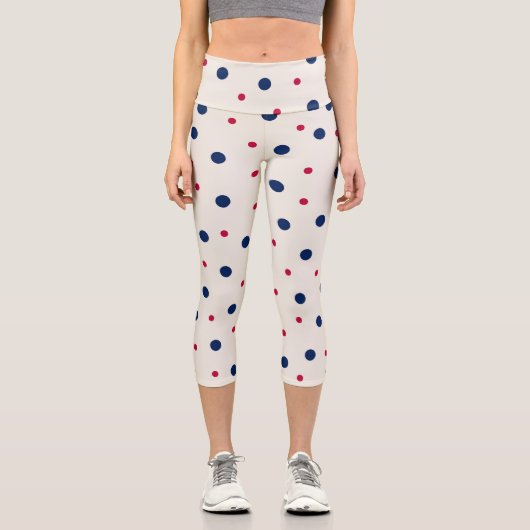 Rote und blaue Polka-Punkte Capri Leggings (Vorderseite)