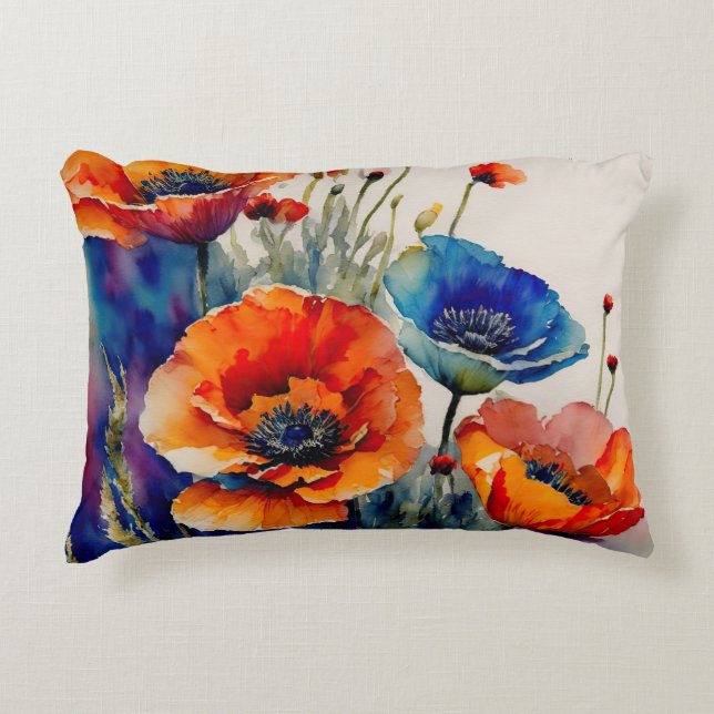 Rote und Blaue Poppies Dekokissen (Vorderseite)