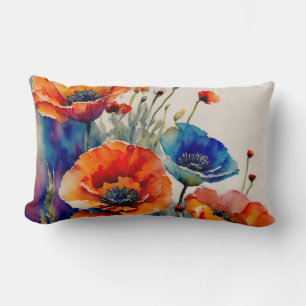 Rote und Blaue Poppies Lendenkissen