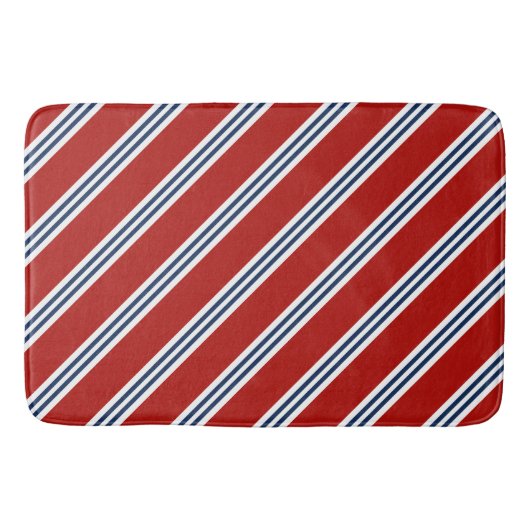 Rote und blaue Preppy-Streifen Badematte (Vorderseite)