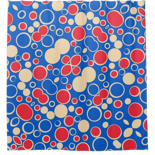 Rote und blaue Punkte auf blau Duschvorhang (Vorderseite)