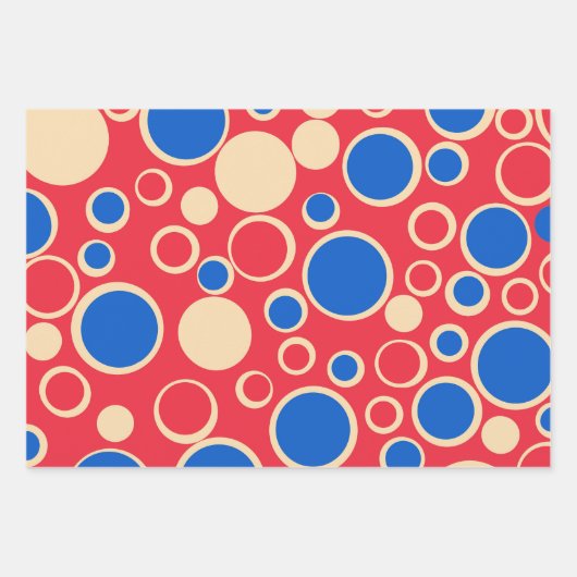 Rote und blaue Punkte auf rot Geschenkpapier Set (Vorderseite 2)