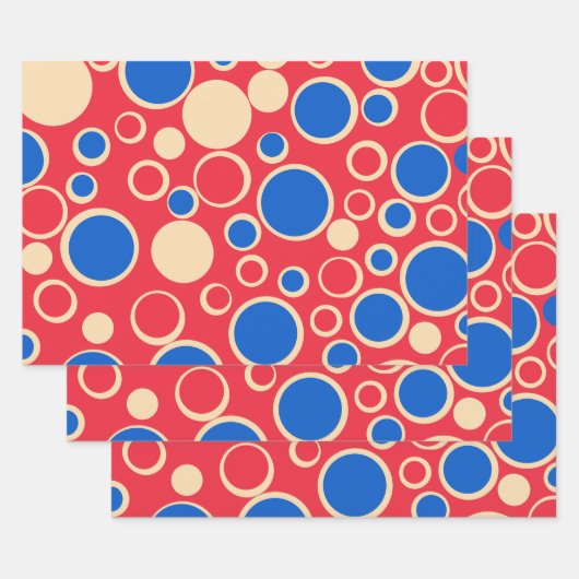 Rote und blaue Punkte auf rot Geschenkpapier Set (Set)