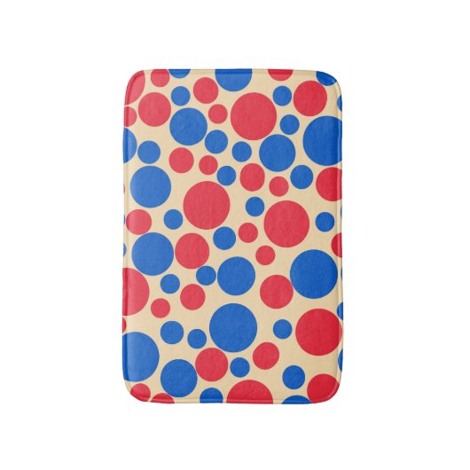 Rote und blaue Punkte auf Tan Badematte (Vorderseite Vertikal)