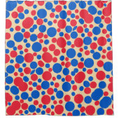 Rote und blaue Punkte auf Tan Duschvorhang (Vorderseite)