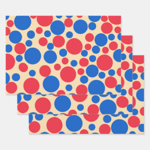 Rote und blaue Punkte auf Tan Geschenkpapier Set