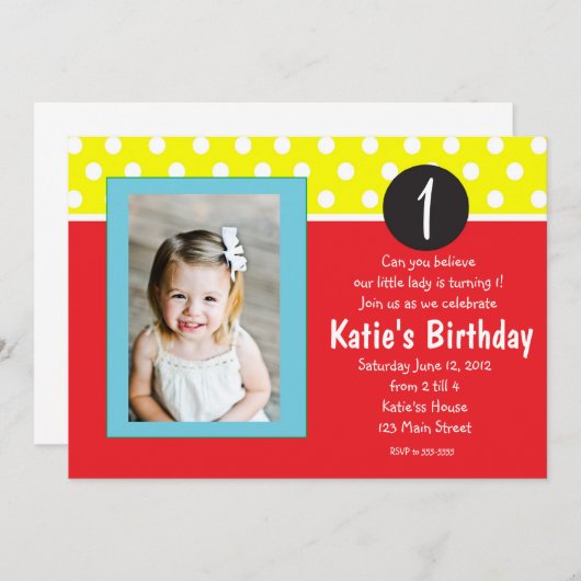 Rote und blaue Punkte Kindergeburtstag Einladung (Vorne/Hinten)