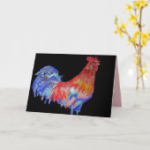 Rote und blaue Rooster-Farbkarte Schwarz Karte (Gelbe Blume)