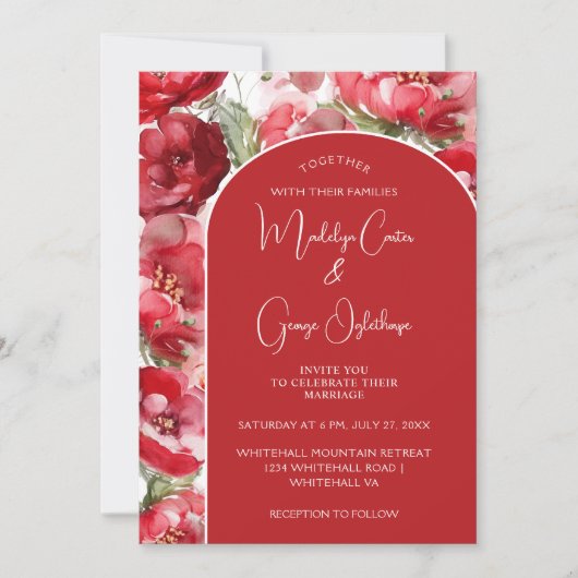 Rote und blaue Rose - Einladung zur Hochzeit (Vorderseite)