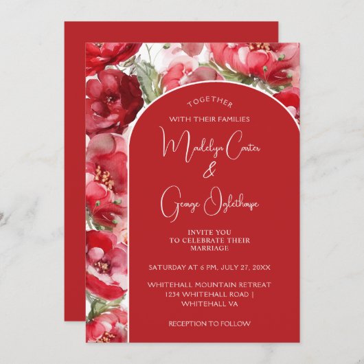 Rote und blaue Rose - Einladung zur Hochzeit (Vorne/Hinten)