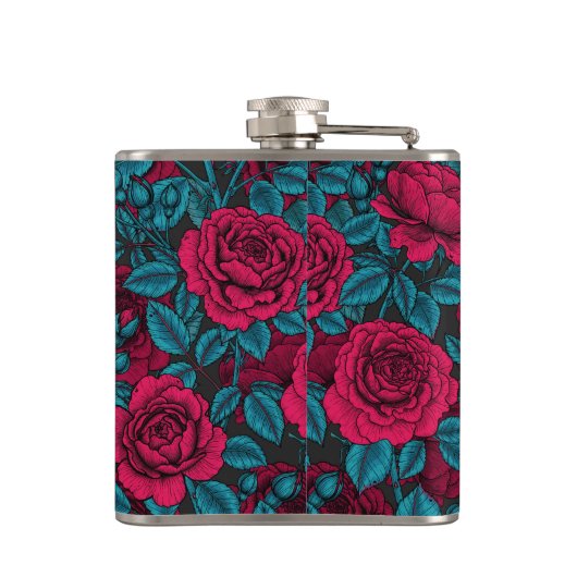 Rote und blaue Rose Flachmann (Rückseite)