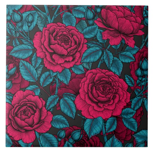 Rote und blaue Rose Fliese (Vorderseite)