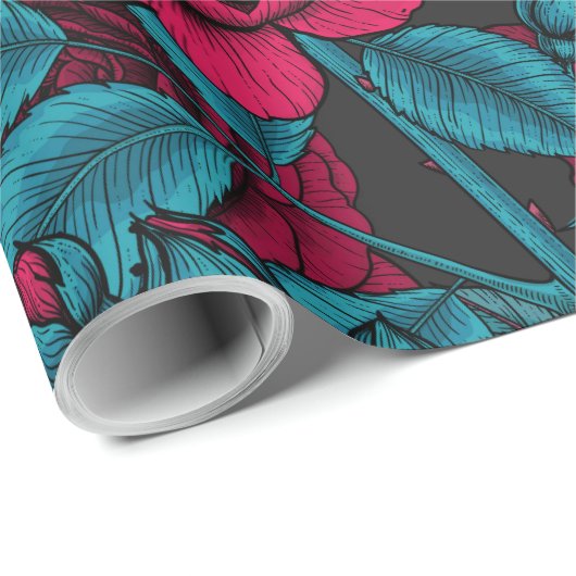 Rote und blaue Rose Geschenkpapier (Rolleneckpunkt)