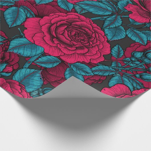 Rote und blaue Rose Geschenkpapier (Ecke)