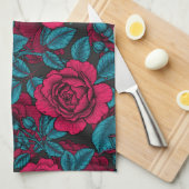 Rote und blaue Rose Geschirrtuch (Viertel Falte)