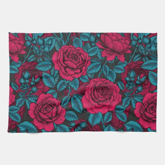 Rote und blaue Rose Geschirrtuch (Horizontal)