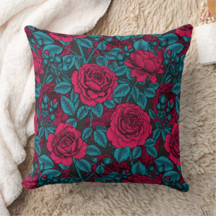 Rote und blaue Rose Kissen