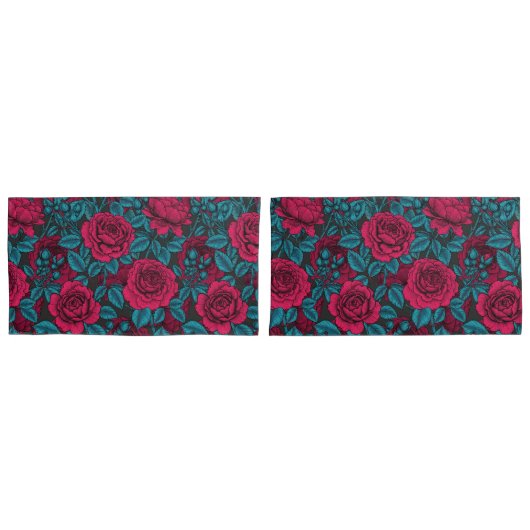 Rote und blaue Rose Kissenbezug (Vorderseite-Set)