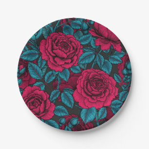 Rote und blaue Rose Pappteller