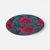 Rote und blaue Rose Pappteller (Schrägansicht)