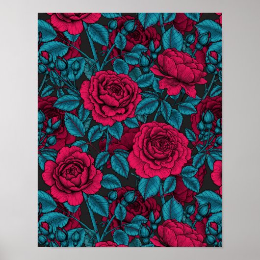 Rote und blaue Rose Poster (Vorne)