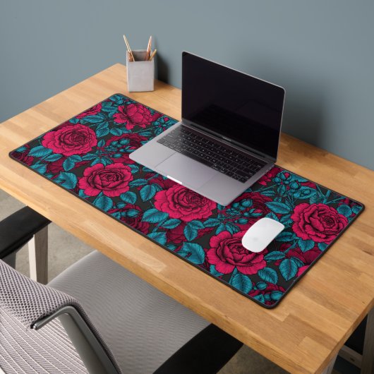 Rote und blaue Rose Schreibtischunterlage (Büro 2)