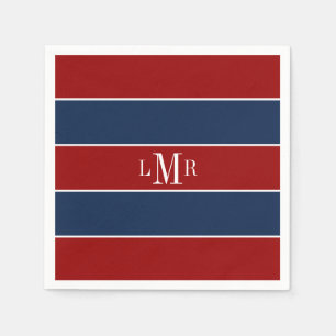 Rote und blaue Rugby Streifen 3 Buchstaben Monogra Serviette