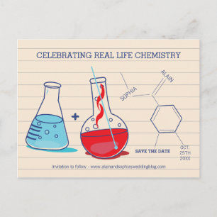 Rote und blaue Save the Date Chemie Postkarten