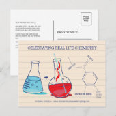 Rote und blaue Save the Date Chemie Postkarten (Vorne/Hinten)