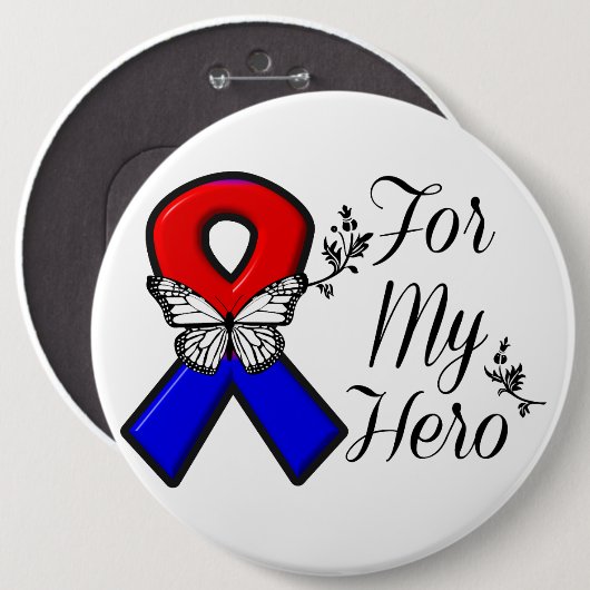 Rote und blaue Schleife für meinen Helden Button (Vorne & Hinten)