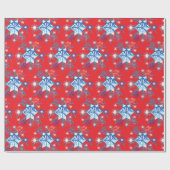 Rote und blaue Schneeflocken und Sterne Geschenkpapier (Flach)
