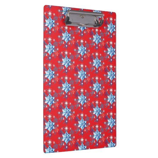 Rote und blaue Schneeflocken und Sterne Klemmbrett (Rechts)