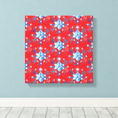 Rote und blaue Schneeflocken und Sterne Leinwanddruck (Insitu (Holzboden))