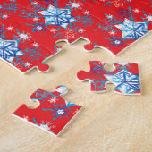 Rote und blaue Schneeflocken und Sterne Puzzle (Seite)