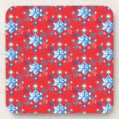 Rote und blaue Schneeflocken und Sterne Untersetzer (Vorderseite)