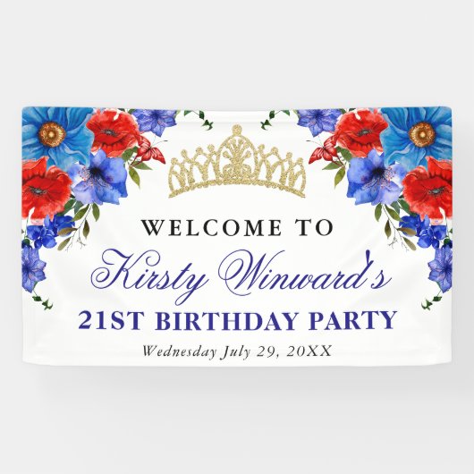 Rote und Blaue Sommer-Blume Geburtstag Banner (Horizontal)