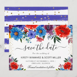 Rote und blaue Sommerhochzeiten für Blume Save The Date