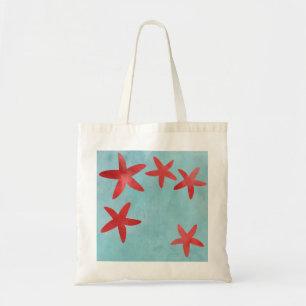 Rote und blaue Starfish Tragetasche