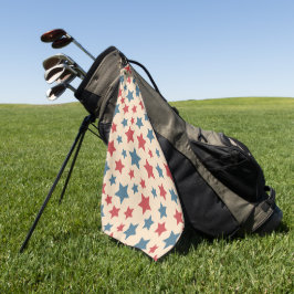 Rote und blaue Sterne, 4. Juli, beiger Hintergrund Golfhandtuch