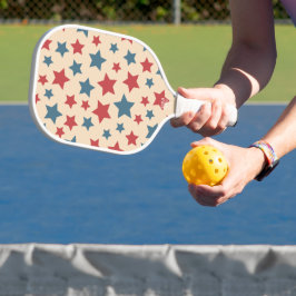 Rote und blaue Sterne, 4. Juli, beiger Hintergrund Pickleball Schläger