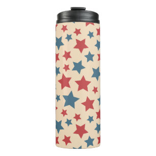 Rote und blaue Sterne, 4. Juli, beiger Hintergrund Thermosbecher