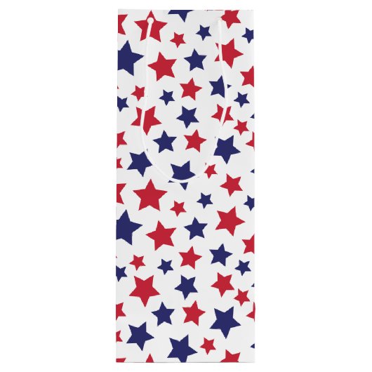 Rote und blaue Sterne, 4. Juli, weißer Hintergrund Geschenktüte Für Weinflaschen (Rückseite)