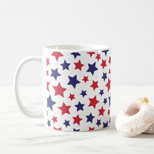 Rote und blaue Sterne, 4. Juli, weißer Hintergrund Kaffeetasse